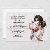 ピンクモダンエレガントの花嫁へブライダルシャワー 招待状 (正面/裏面)