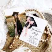 ピンクモダンエレガントクボウ卒業キャップ卒業 招待状