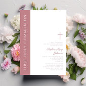 ピンクモダンエレガントクロスガールファースト聖餐式 招待状