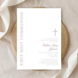 ピンクモダンエレガントクロスガールファースト聖餐式 招待状