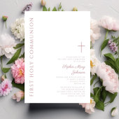 ピンクモダンエレガントクロスガールファースト聖餐式 招待状