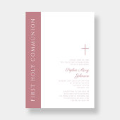 ピンクモダンエレガントクロスガールファースト聖餐式 招待状