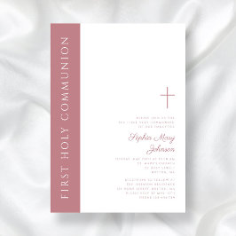 ピンクモダンエレガントクロスガールファースト聖餐式 招待状