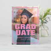 ピンクモダンエレガントグリッター写真卒業 招待状 (スタンド正面)