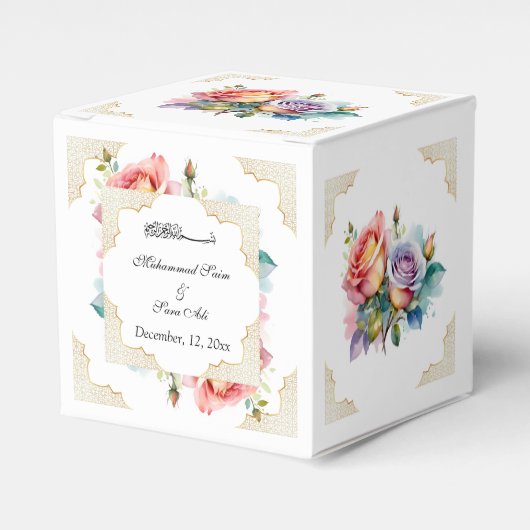 ピンクモダンエレガントフローラニカ招待状 フェイバーボックス (正面サイド)