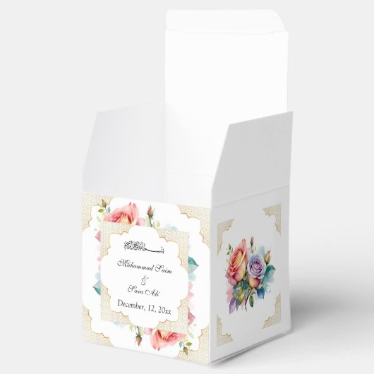 ピンクモダンエレガントフローラニカ招待状 フェイバーボックス (オープン)