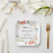 ピンクモダンエレガントフローラニカ招待状