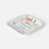 ピンクモダンエレガントフローラニカ招待状 ペーパープレート (傾斜あり)