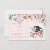 ピンクモダンエレガントフローラ卒業 出欠カード (正面)