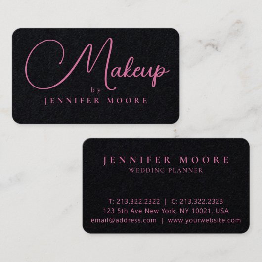 ピンクモダンエレガントプレミアムブラックメイクアップスクリプト 名刺 (正面/裏面)