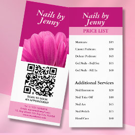 ピンクモダンエレガントホワイトフローラ爪、 ネイル価格表 ラックカード