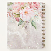 ピンクモダンエレガントローズ牡丹フローラ大理石 ノートブック (裏面)