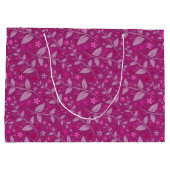 ピンクモダンエレガント人気があるフローラ ラージペーパーバッグ (裏面)