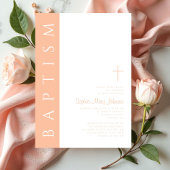 ピンクモダンエレガント色の宗教十字洗礼 招待状
