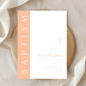 ピンクモダンエレガント色の宗教十字洗礼 招待状