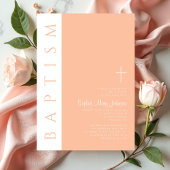 ピンクモダンエレガント色の宗教的な女の子の洗礼 招待状