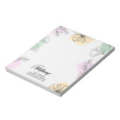ピンクモダンエレガント金ゴールドグリーンフローララインアート ノートパッド (回転)