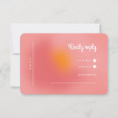 ピンクモダンオはっきりしたレンジグラディエントウェディングRSVP 出欠カード (正面)
