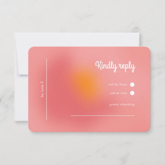 ピンクモダンオはっきりしたレンジグラディエントウェディングRSVP 出欠カード (正面)