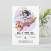 ピンクモダンオデッセイ宇宙飛行士誕生日 招待状 (スタンド正面)