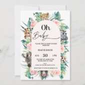 ピンクモダンオベビーアーチ型サファリベイビーシャワー 招待状 (正面)