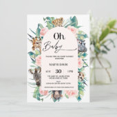 ピンクモダンオベビーアーチ型サファリベイビーシャワー 招待状 (スタンド正面)