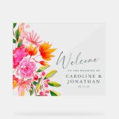 ピンクモダンオレンジのフローラ結婚の歓迎 アクリルサイン (正面)