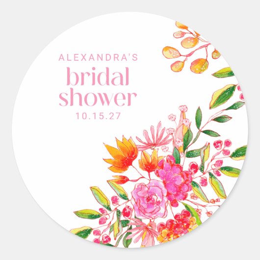 ピンクモダンオレンジウォーターフローラブライダルシャワー ラウンドシール (正面)