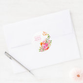 ピンクモダンオレンジウォーターフローラブライダルシャワー ラウンドシール (封筒)