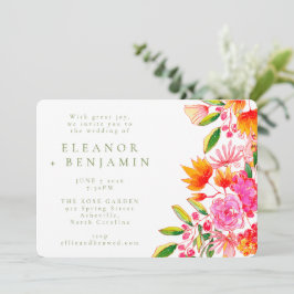 ピンクモダンオレンジグリーン水カラーフローラ結婚 招待状