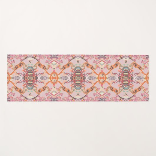ピンクモダンオレンジパープルのシックなバロック柄 ヨガマット (正面(横))