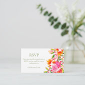 ピンクモダンオレンジフローラグリーンスイートRSVPオンライン エンクロージャーカード (スタンド正面)