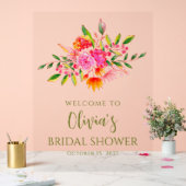 ピンクモダンオレンジフローラブライダルシャワーへようこそ アクリルサイン (ウェディング)