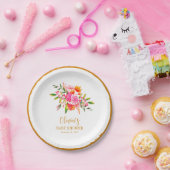 ピンクモダンオレンジフローラベビーシャワーカスタム ペーパープレート (パーティー)