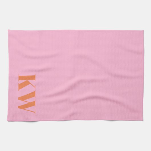 ピンクモダンオレンジモノグラムイニシャルパーソナライズされた キッチンタオル (横)