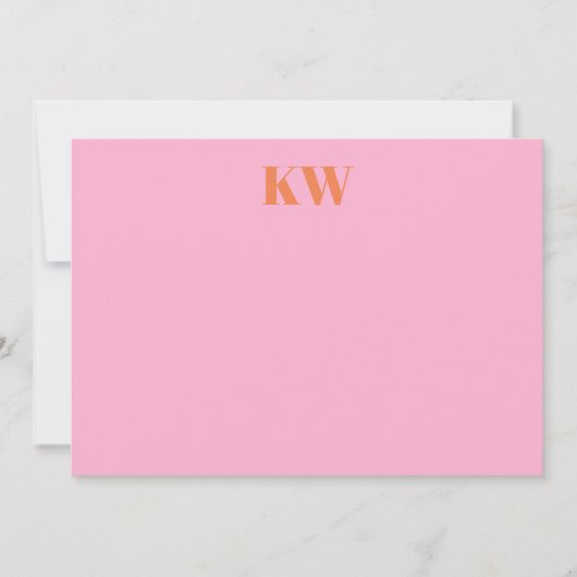 ピンクモダンオレンジモノグラムイニシャルパーソナライズされた サンキューカード (正面)