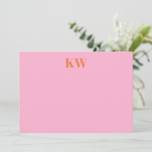 ピンクモダンオレンジモノグラムイニシャルパーソナライズされた サンキューカード (スタンド正面)