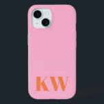 ピンクモダンオレンジモノグラムイニシャルパーソナライズされた iPhone 15ケース<br><div class="desc">ピンクモダンオレンジモノグラムイニシャルiPhone 15パーソナライズされたケース</div>