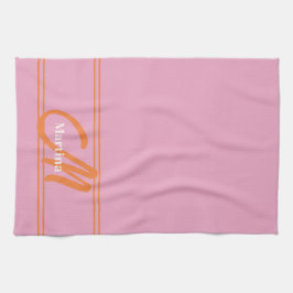 ピンクモダンオレンジモノグラムイニシャル キッチンタオル