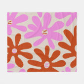ピンクモダンオレンジモノグラムフラワーカスタムデザイン フリースブランケット (正面(横))