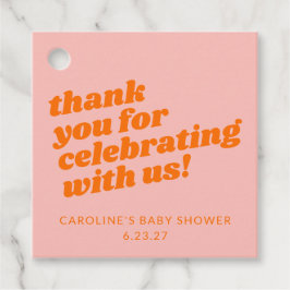 ピンクモダンオレンジレトロ赤ちゃんシャワーありがとう フェイバータグ