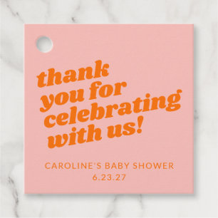 ピンクモダンオレンジレトロ赤ちゃんシャワーありがとう フェイバータグ