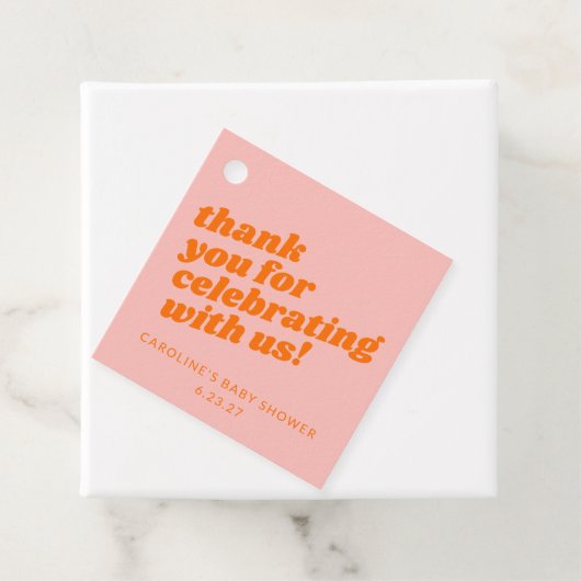 ピンクモダンオレンジレトロ赤ちゃんシャワーありがとう フェイバータグ (インサイチュ)