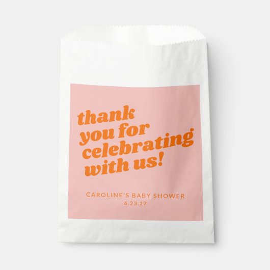 ピンクモダンオレンジレトロ赤ちゃんシャワーありがとう フェイバーバッグ (正面)