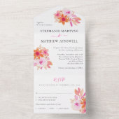 ピンクモダンオレンジ色の水の色のフローラ結婚の オールインワン招待状 (内側)