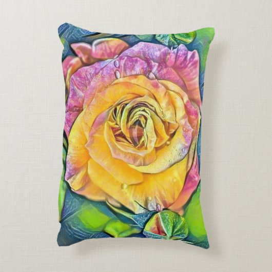 ピンクモダンオ絵画レンジバラの水色 アクセントクッション (裏面(縦))