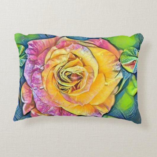 ピンクモダンオ絵画レンジバラの水色 アクセントクッション (裏面)