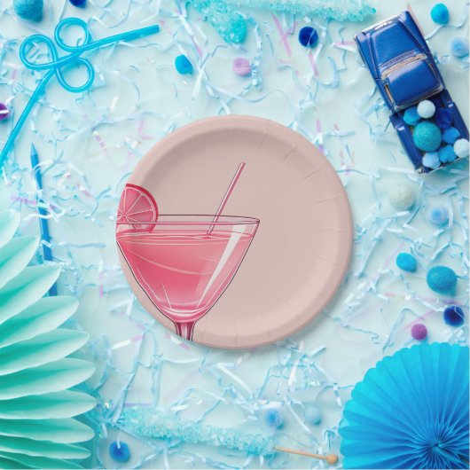 ピンクモダンカクテル誕生日 ペーパープレート (パーティー)