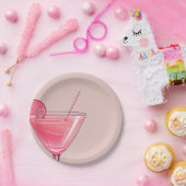 ピンクモダンカクテル誕生日 ペーパープレート (パーティー)