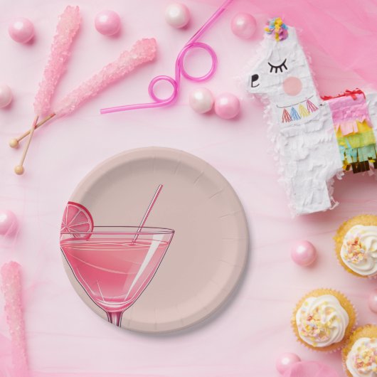 ピンクモダンカクテル誕生日 ペーパープレート (パーティー)
